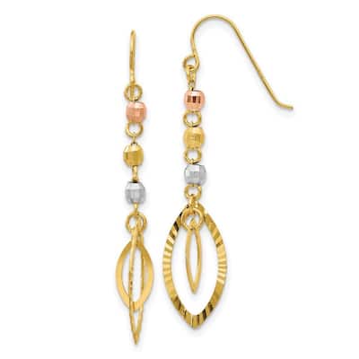 Curata 14K Tri-Color Gold 38x8mm Faceted Bead Oval Dangle Earrings