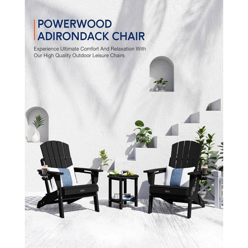 WINSOON All Weather HDPE Outdoor Folding Adirondack Chair With Cup Holder,Set of 2