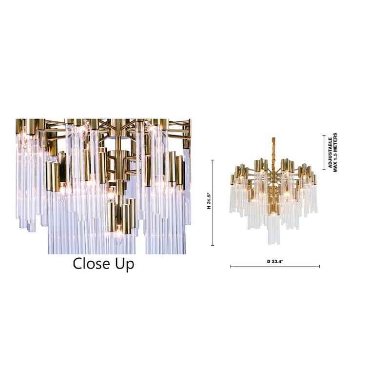 16-Light 3 Tier Gold Frame Chandelier With Glass Accents