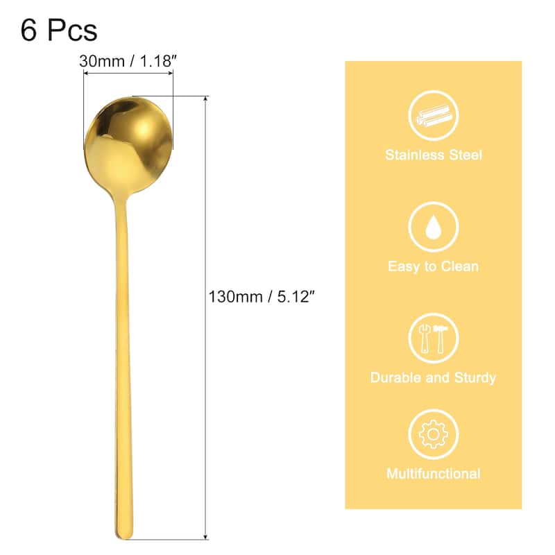 6Pcs 5" Stainless Steel Espresso Spoons Mini Coffee Spoon Teaspoon - Gold - 5 Inch