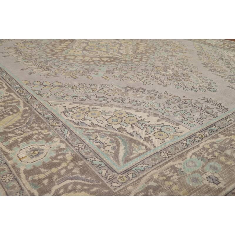 Gray Medallion Tabriz Persian Vintage Rug Hand-Knotted Wool Carpet - 7'10" x 10'9"