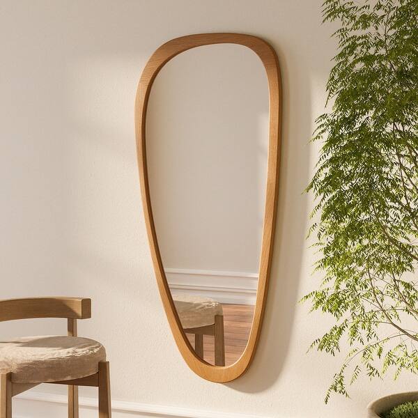 slide 2 of 26, Pine Frame Cobblestone Shaped Asymmetrical Wall Mirror