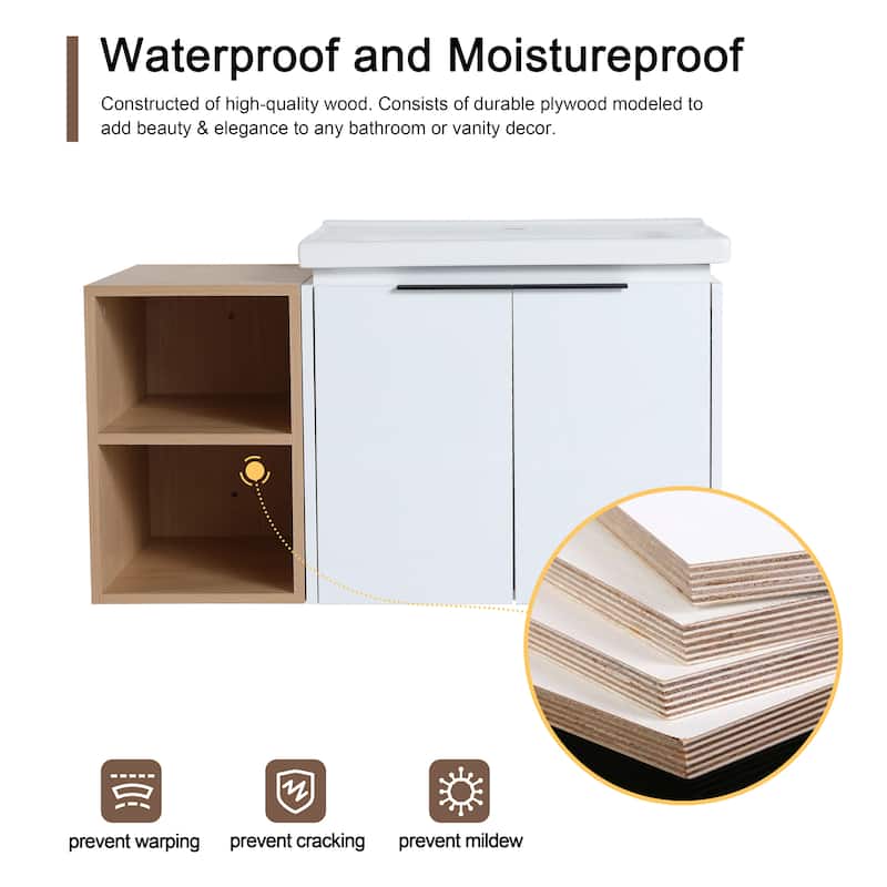 Malwee 24"/36"/48"/60" Floating Bathroom Vanity, Wall Mounted Bathroom Vanity with Ceramic Sink,Soft Close Door and Shelf