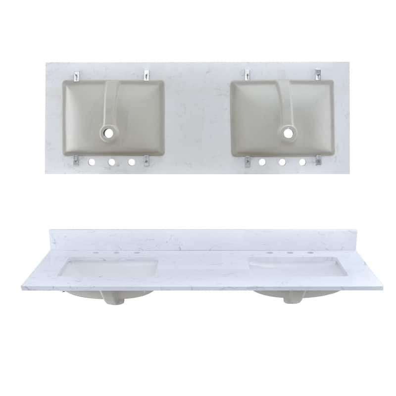 YASINU 60 Inch Engineered Marble Double Sinks Vanity Countertop - 60" Double Sink Top