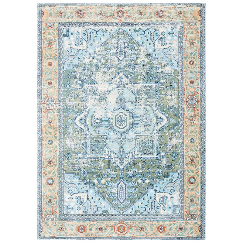 SAFAVIEH Aria Vasya Vintage Oriental Medallion Rug - 6'7" Square - Green/Blue