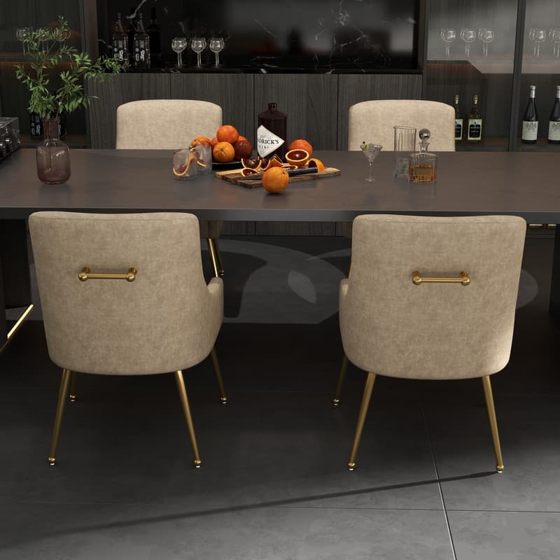 SEYNAR Modern Glam PU Leather Dining Chair or Vanity Chair Set of 4 with Rear Handle - Dark Gray