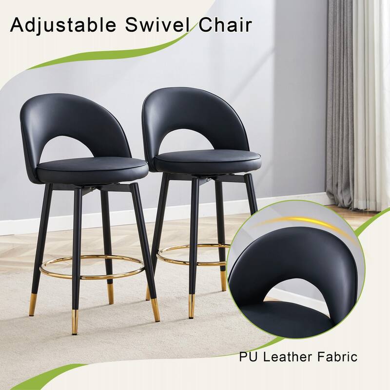 360 ° rotatable bar chair, Modern PU Upholstered Bar Chair with Metal Legs for Dining Room, Kitchen, Terrace, Set Of 2
