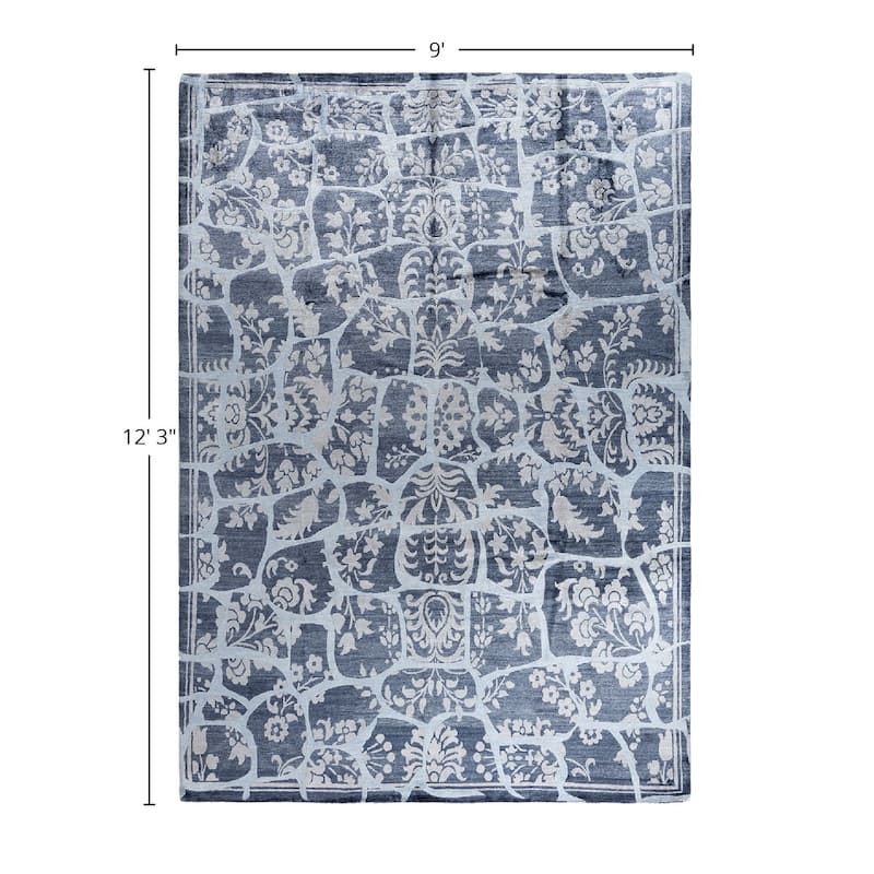 Modern One-of-a-Kind Hand-Knotted Area Rug - White, 9' 0" x 12' 3" - 9' 0" x 12' 3"