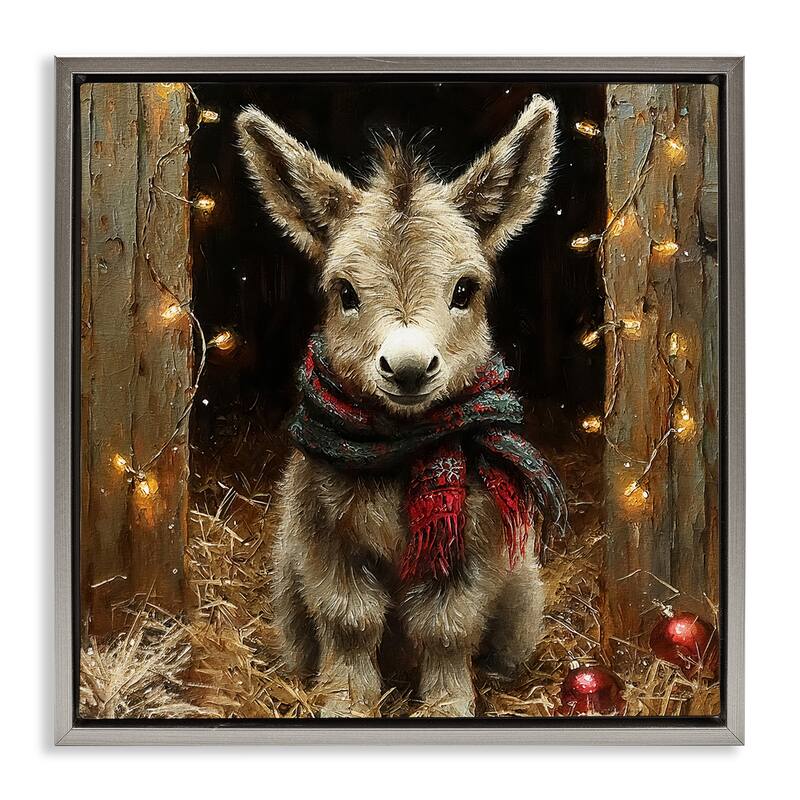 Stupell Baby Donkey & Holiday Lights Framed Floater Canvas Wall Art Design By Riley B - 18 x 18 - Grey