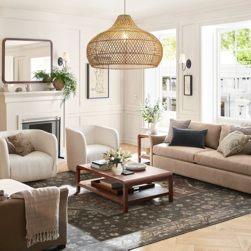 Kloe Rattan Pendant Light - Natural Brown Dome 1-Light Handwoven Ceiling Light For Transitional, Farmhouse, Coastal Room Decor