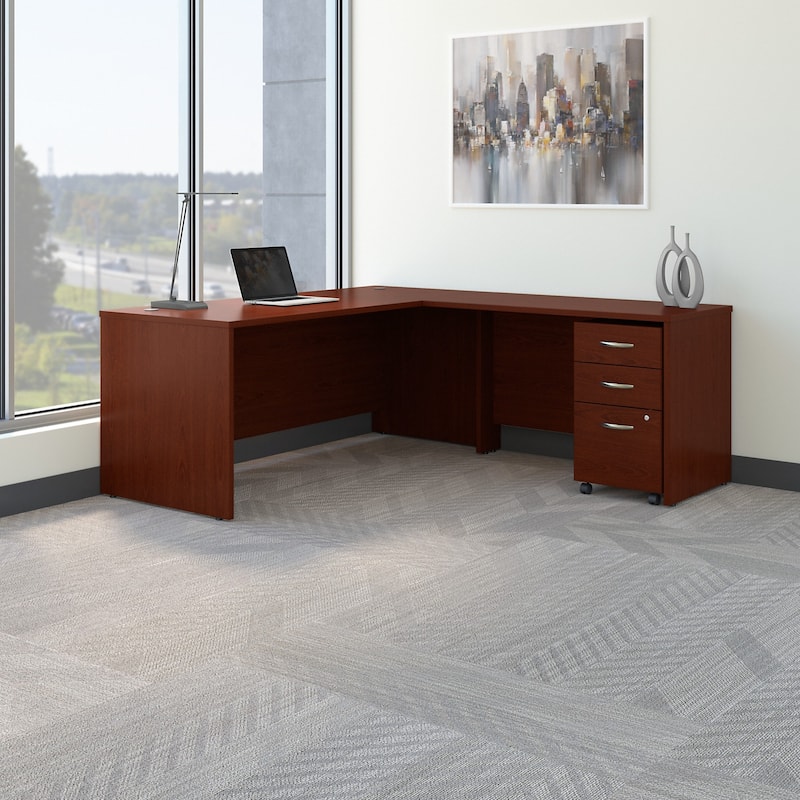 Series C 72W L Shaped Desk with Drawers by Bush Business Furniture - Mahogany