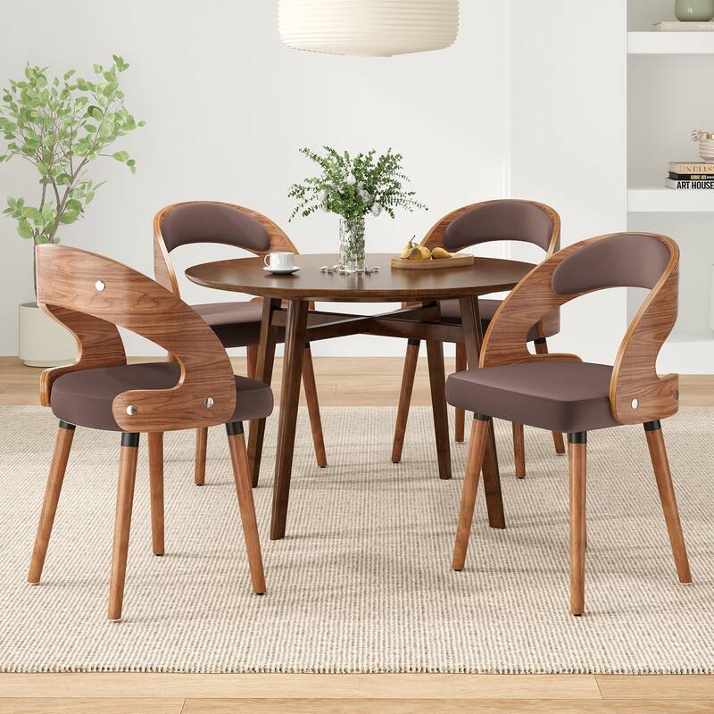 Wood Dining Chairs, Set of 2 Modern Upholstered Dining Chairs with Curved Backrest for Kitchen, Dining Room, Living Room
