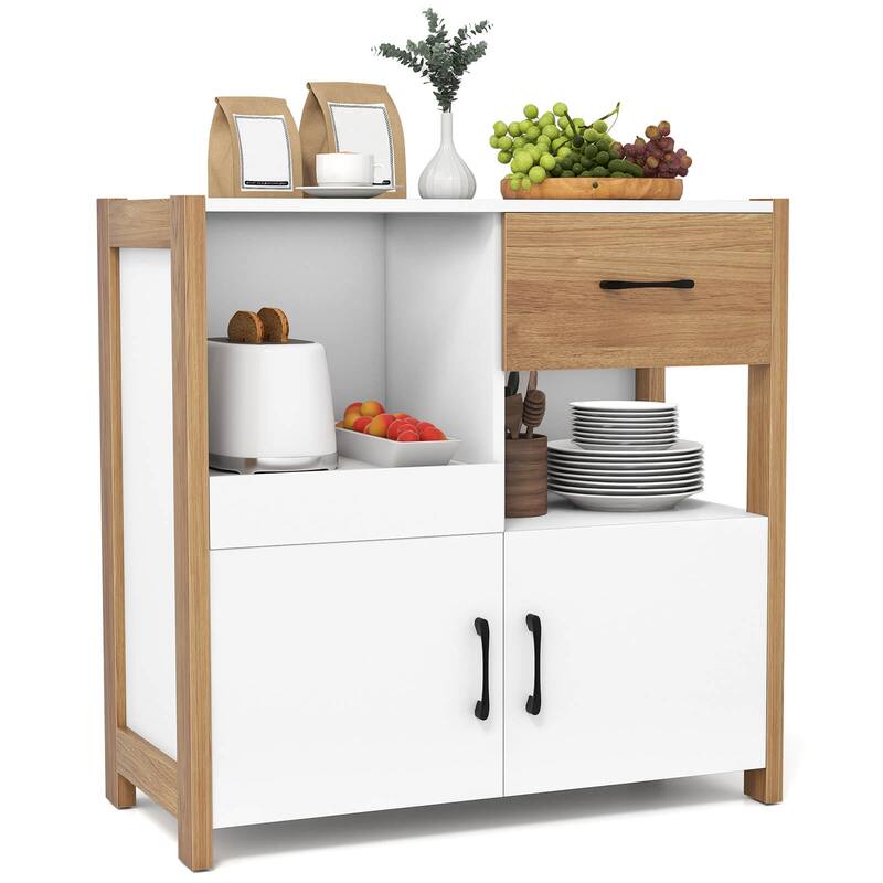 Costway Kitchen Storage Cabinet with Drawer, Pull-Out Shelf and 2 - See Details - White
