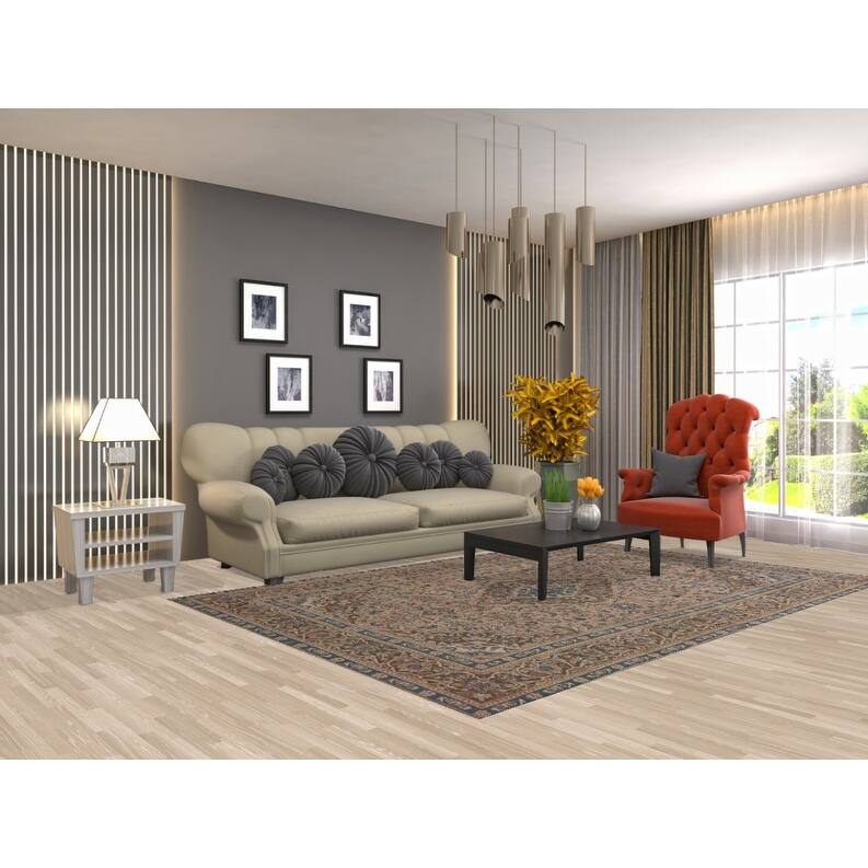 Hand Knotted Oriental 100% Wool Carpet Traditional Floral Coral Mashad Area Rug - 9' 1'' X 6' 1''