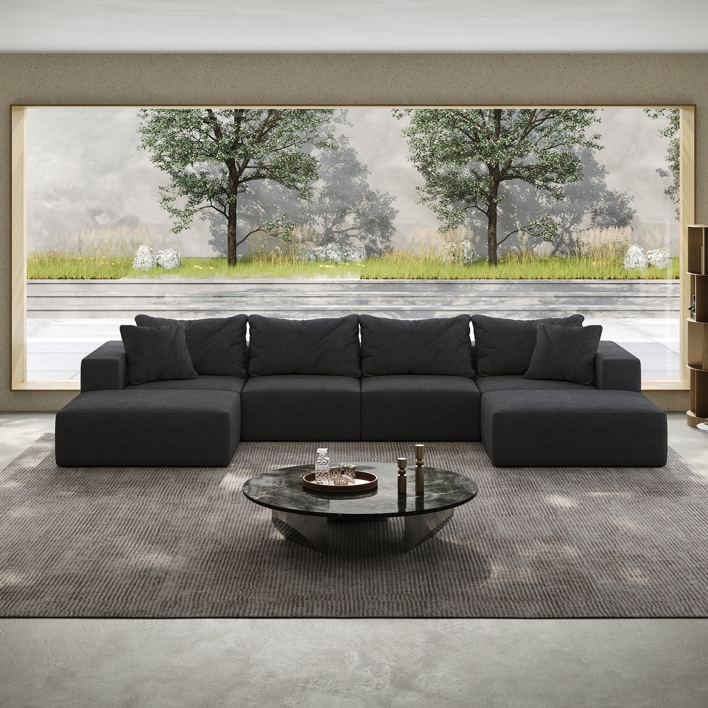 Oversized Chenille Upholstered Sectional Sofa Set Modular Couch Cloud Sleeper Sofa Bed with Ottomans and Pillows for Living Room