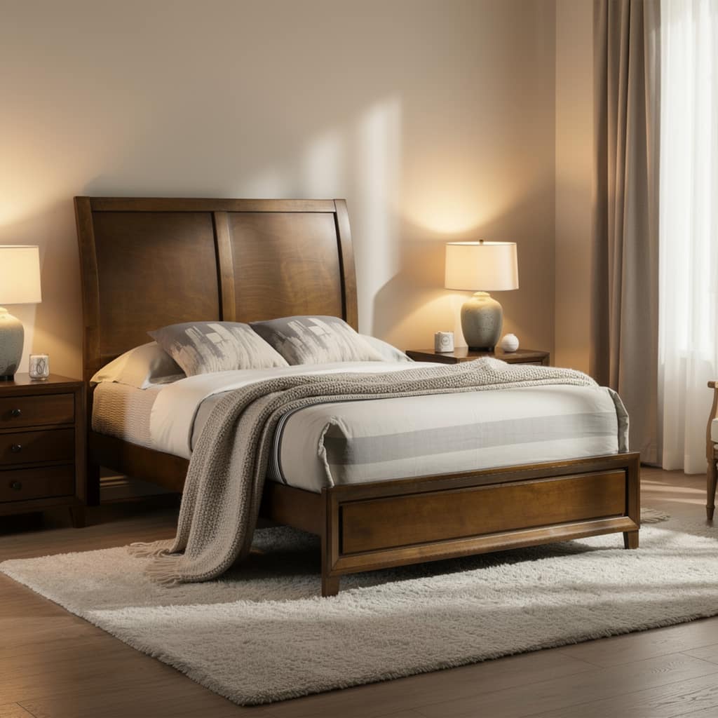 Lary Full Bed with Sleigh-Style Headboard and Slat Kit, Walnut Brown