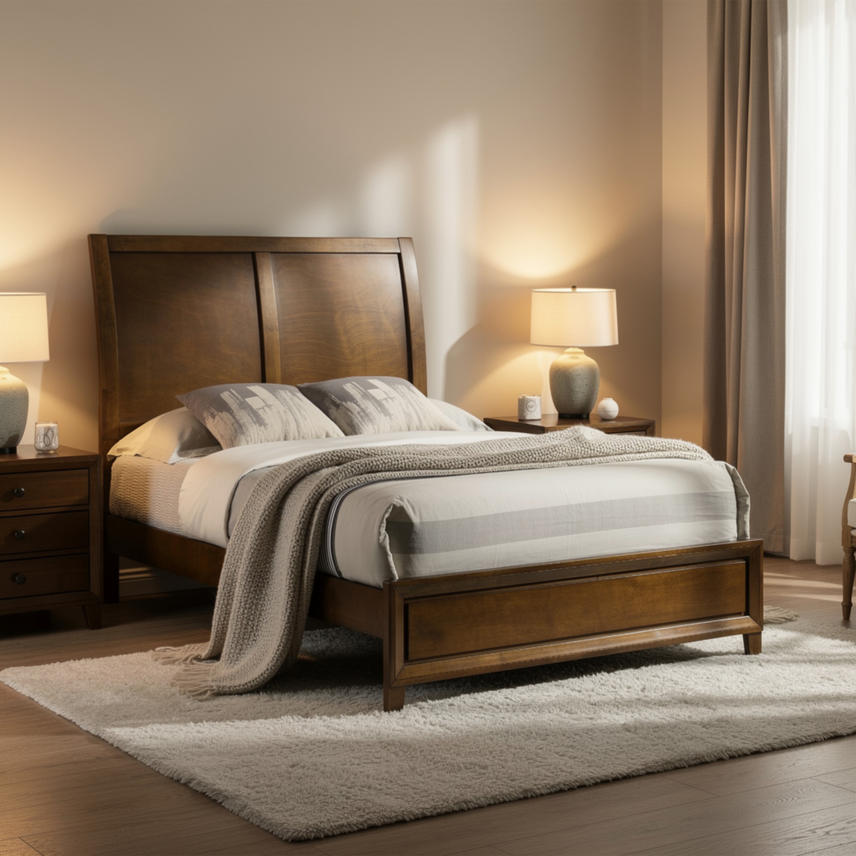 Lary Full Bed with Sleigh-Style Headboard and Slat Kit, Walnut Brown