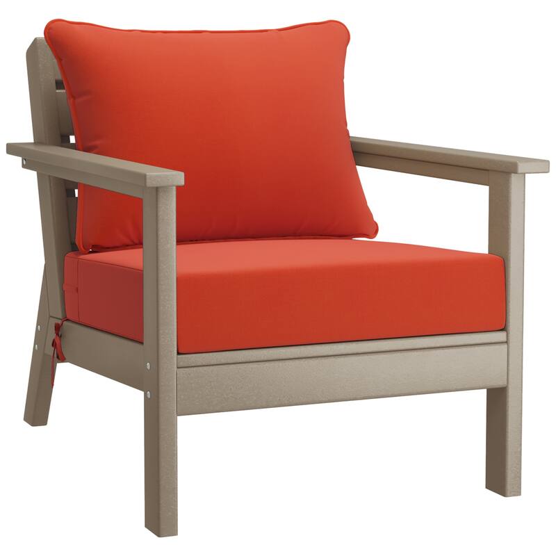 Birchwood All Weather HDPE Outdoor Patio Weathered Wood Deep Seating Conversation Set (5-Piece Set)