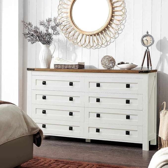 Farmhouse 8 Drawers Wood Dresser Chests, Rustic Chset of Drawers