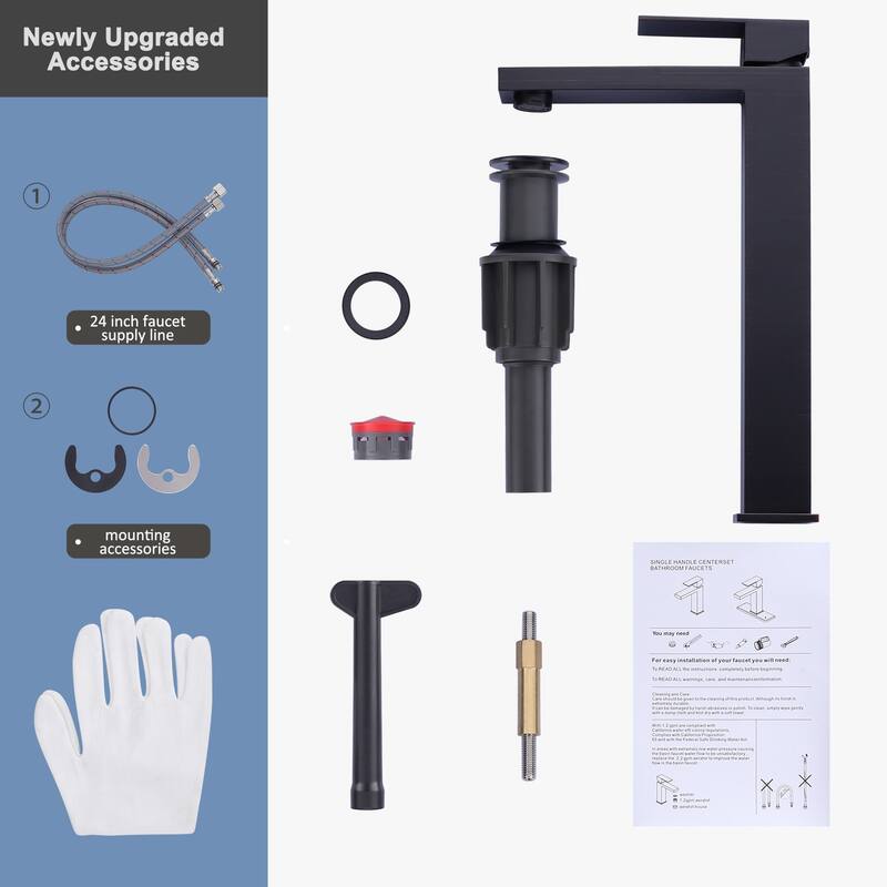 WOWOW Single Handle Single Hole High Arc Bathroom Vessel Faucet