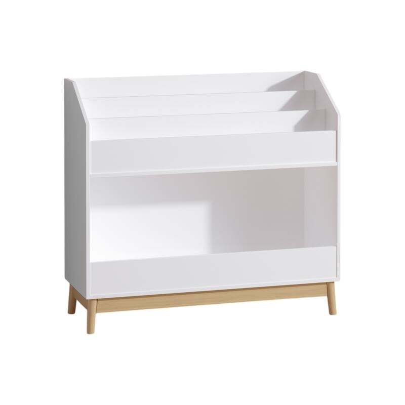 Anmytek White Toddler Book Display Shelf with Storage, Wooden Kids Bookcase Organizer for Bedroom or Playroom