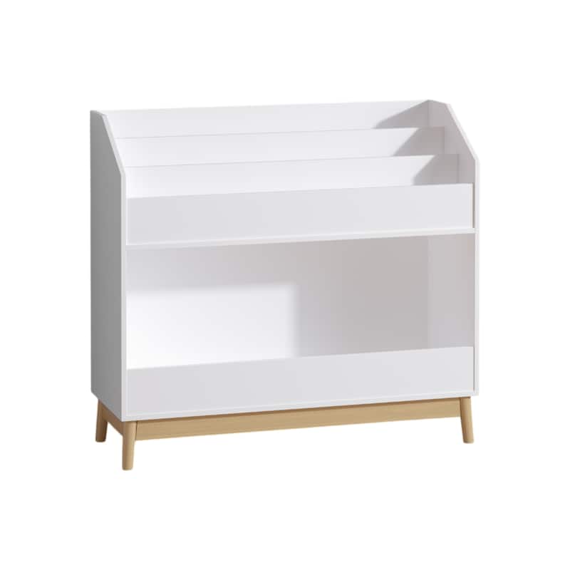 Toddler Book Display Shelf with Storage, Wooden Kids Bookcase Organizer for Bedroom or Playroom, White