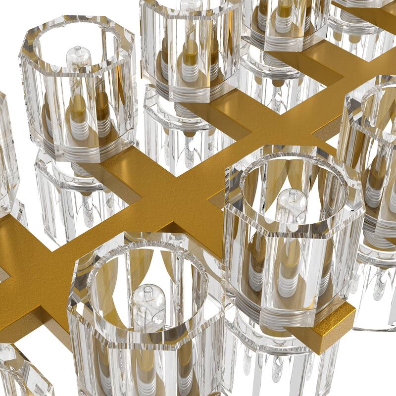 YANSUN 60-Light Brass Gold Crystal Chandelier, G4 LED, Modern Linear 3000K Warm