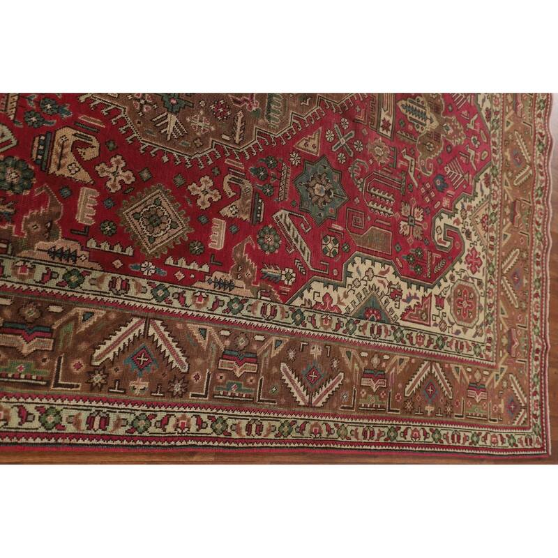 Geometric Pink Tabriz Persian Vintage Rug Hand-Knotted Wool Carpet - 6'7"x 9'9"