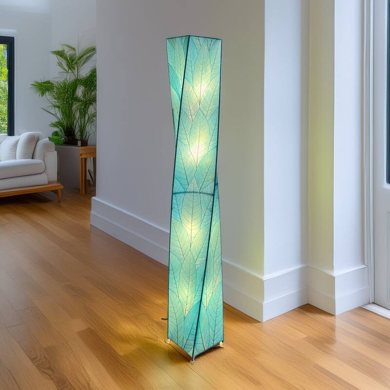 Eangee Handmade Twist Giant Floor Lamp, Cocoa Leaves Shade, 11 x 11 x 72 in. - Blue