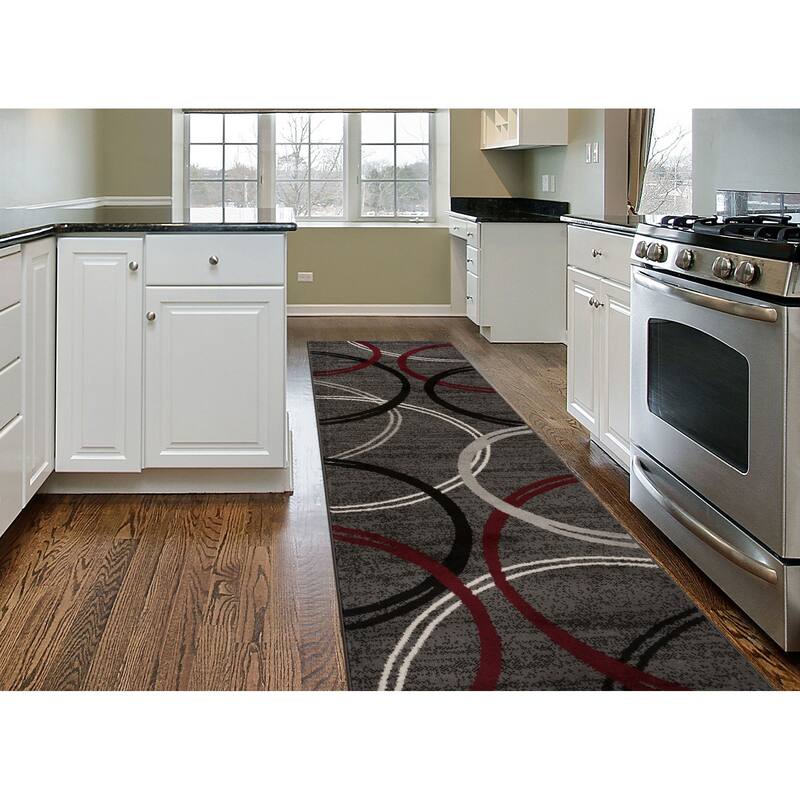 World Rug Gallery Contemporary Abstract Circles Design Area Rug - 2' x 10' Runner - Red