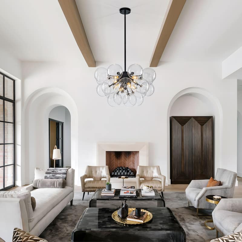 Starsky 12‑Light Linear Chandelier with Clear Glass Globes - Black or Gold Finish
