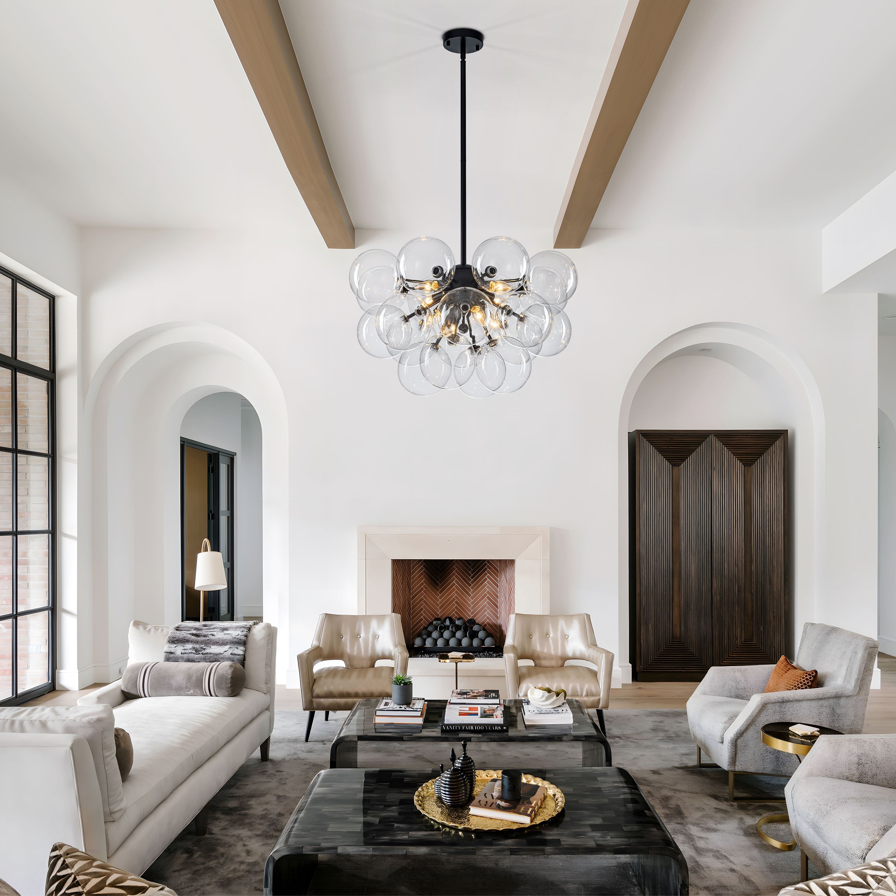 Starsky 8‑Light Linear Chandelier with Clear Glass Globes - Black