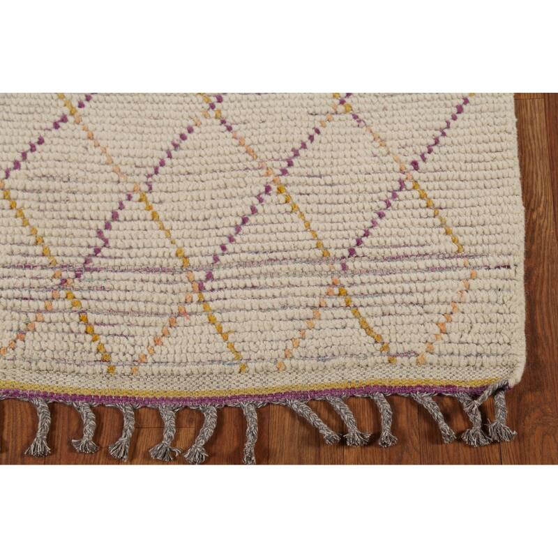 All-Over Trellis Moroccan Oriental Runner Rug Handmade Wool Carpet - 2'6"x 12'7"