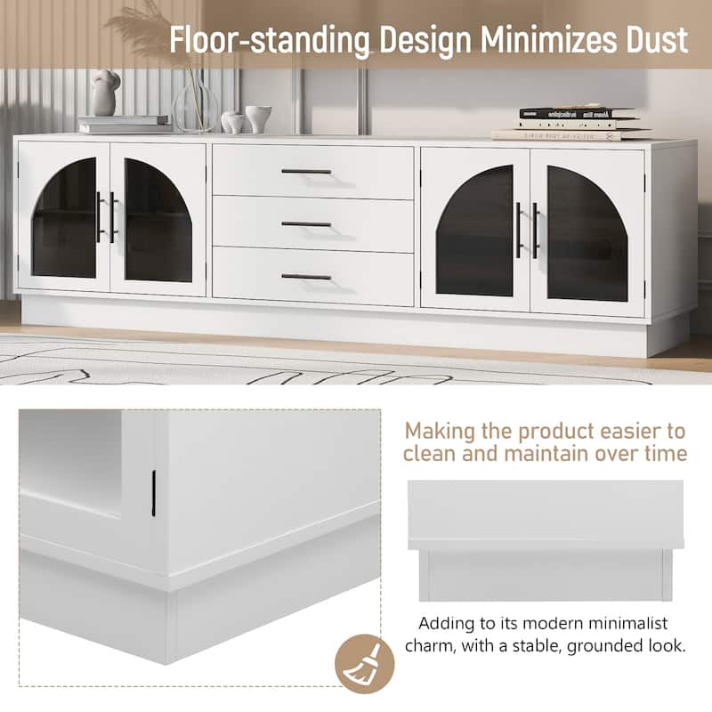 68.9" Glass TV Stand with Arched Design and 3 Drawers