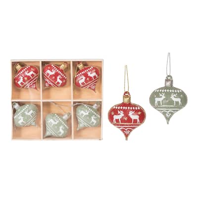Red/Green Decor Ornament Tree Christmas Decoration, Set of 6