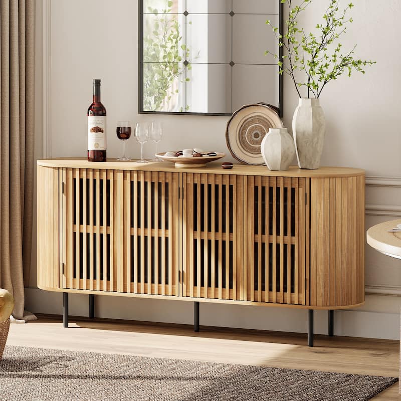 WAMPAT 64.4" Fluted TV Stand,Mid Century Modern Entertainment Center for TVs Up to 70 inches