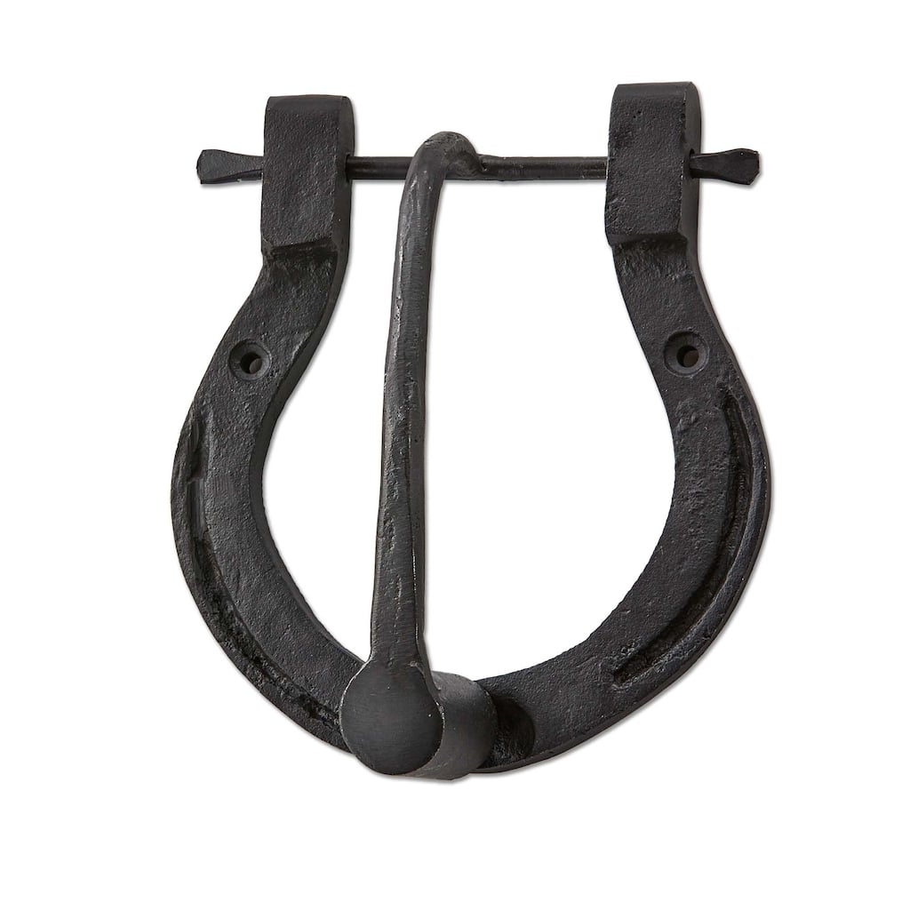 Black Iron Horseshoe Door Knocker - Everyday Decorative Door Knocker, 2" H x 6" L x 5.5" W, Easy to Clean