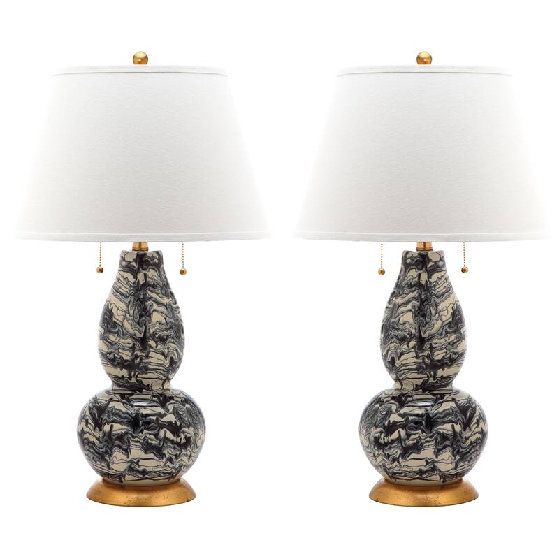 SAFAVIEH Lighting 29-inch Black and White Color Swirls Glass Table Lamp (Set of 2) - 17"x17"x28"
