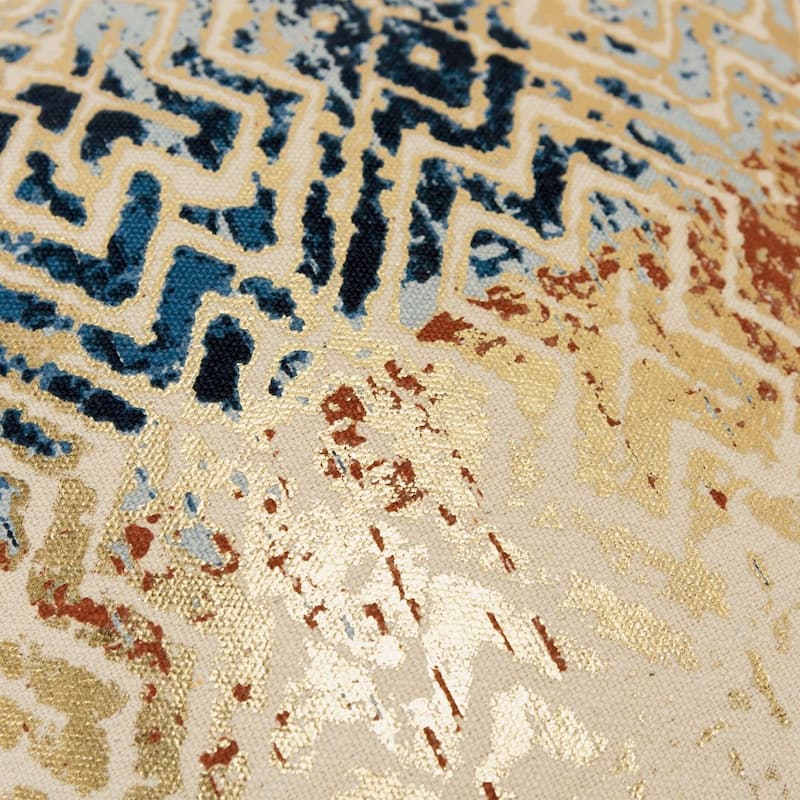 Rizzy Home Beige, Metallic Gold, Blue, and Grey Geometric Throw Pillow