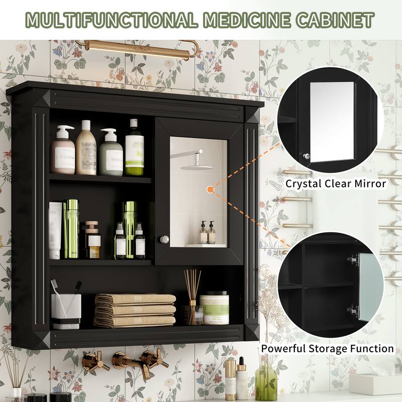 32'' Bathroom Wall Cabinet with Mirror, Wall Mounted Medicine Cabinet with 4 Shelves, Adjustable Shelves