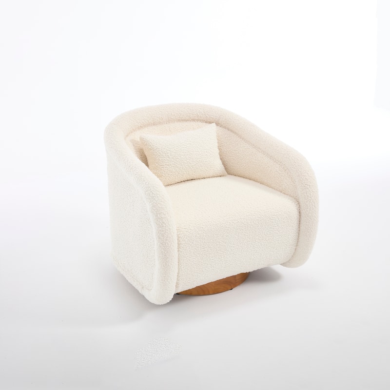 Swivel Accent Chair, 360-degree Swivel Barrel Chair with Teddy Upholstery, Comfy Pumpkin-Shaped Swivel Chair