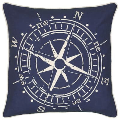 Rizzy Home Navy Blue and Ivory Nautical Throw Pillow