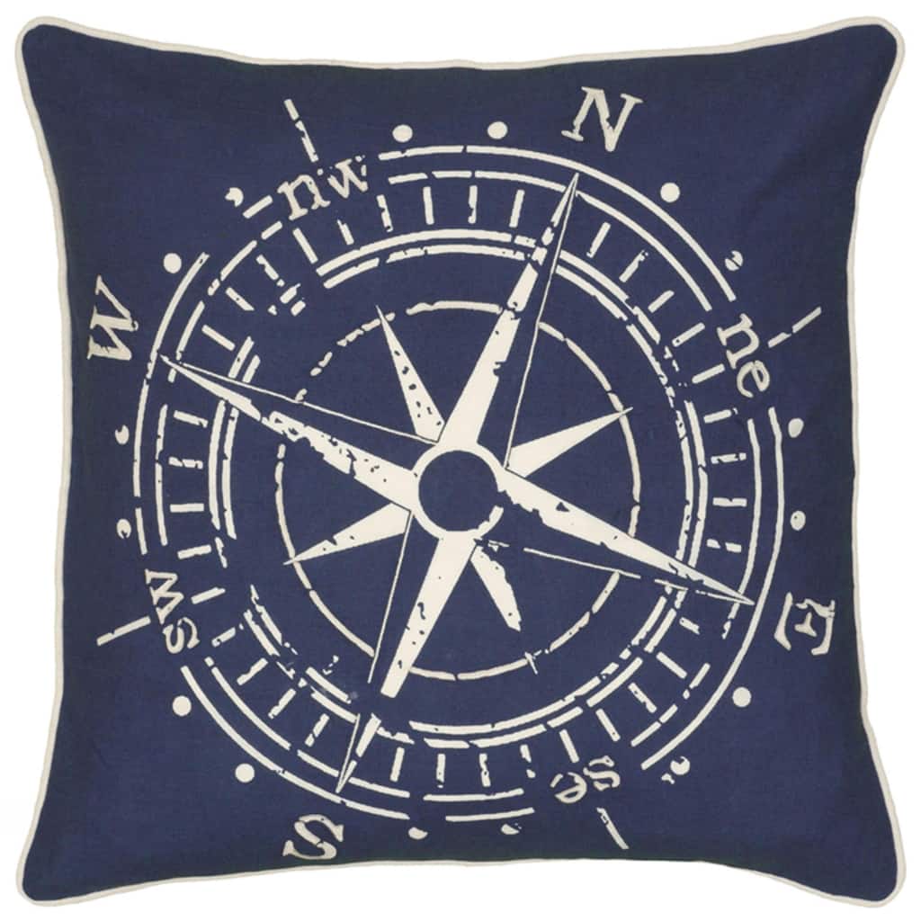 Rizzy Home Navy Blue and Ivory Nautical Throw Pillow, 18x18