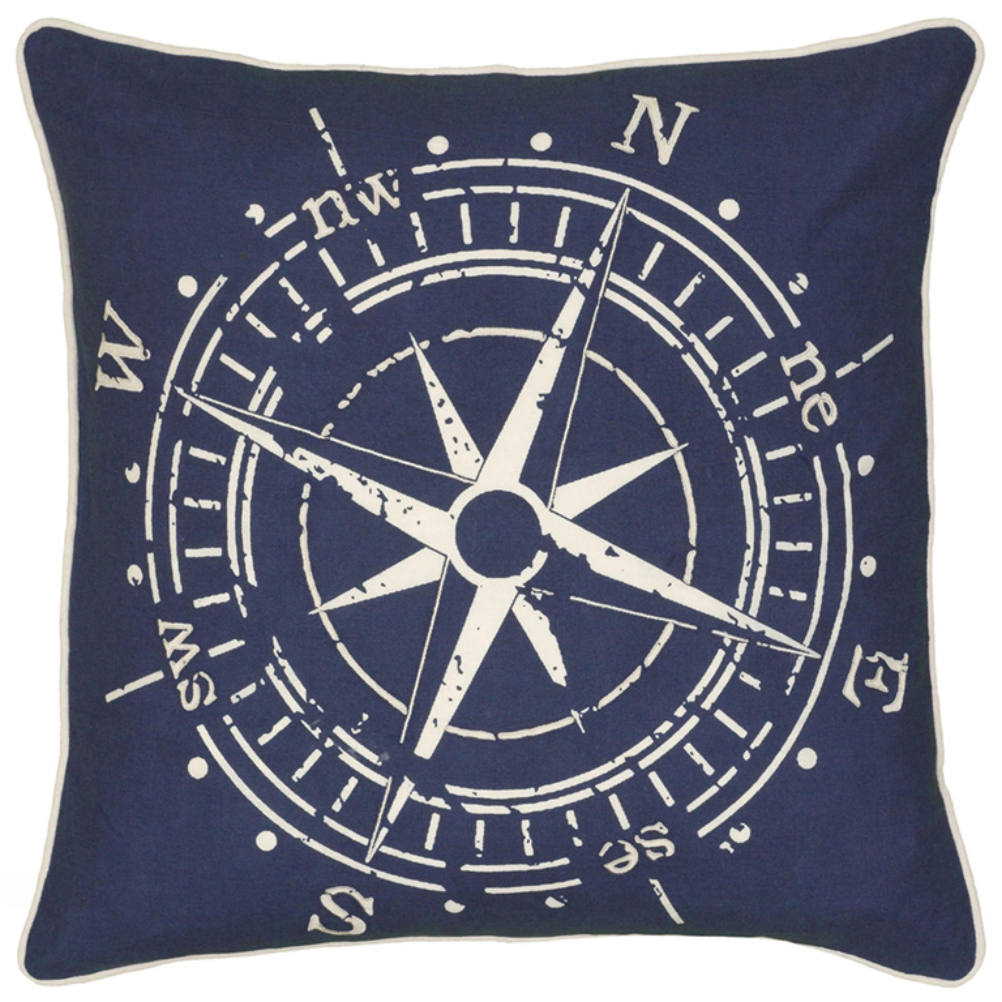 Rizzy Home Navy Blue and Ivory Nautical Throw Pillow, 18x18