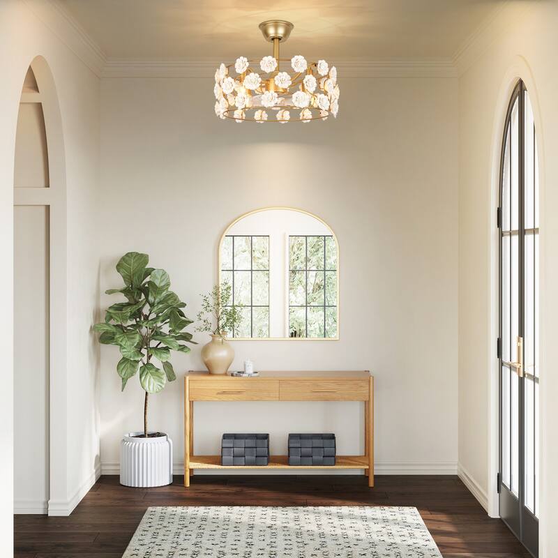 20.5 in. 4-Light Modern Gold Ceiling Fan with Flower Accents and Remote Control - 20.47 in. W x 8.07 in. H