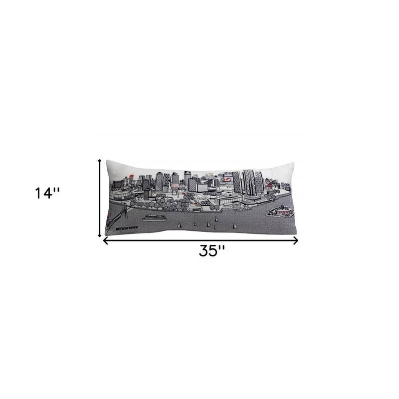 HomeRoots 35" White Detroit Daylight Skyline Lumbar Decorative Pillow