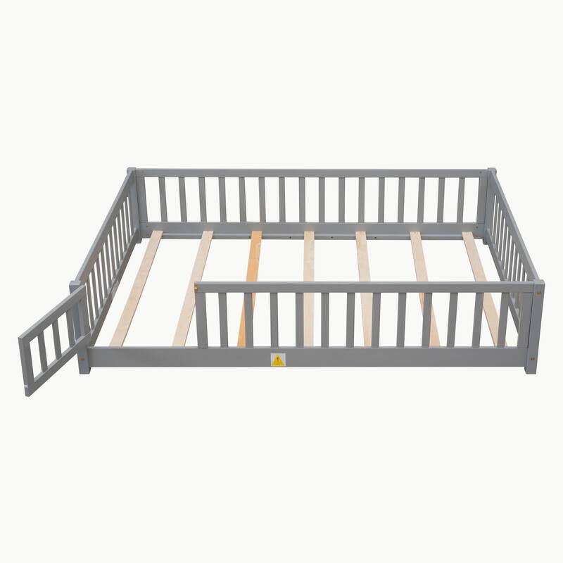 Pine Wood Floor Platform Bed with Fence and Door