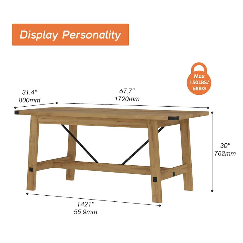 WAMPAT 4-6 Person Farmhouse Dining Table, 67.7 Inches Wide