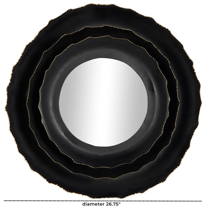 Metal Floral Layered Frame Room Wall Mirror with Layered Floral Frame - Black - Roche River Decor