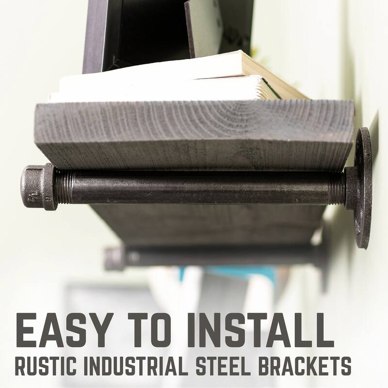 Restore Wood 36 in. Wall Shelf Straight Steel Pipe Brackets, Set of 2